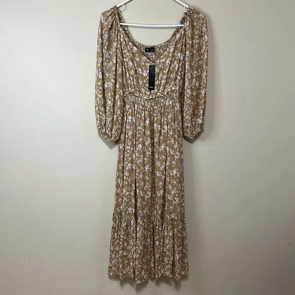 NWT Akaiv Prairie Style Boho Chic Ruffle and Smocked Dress